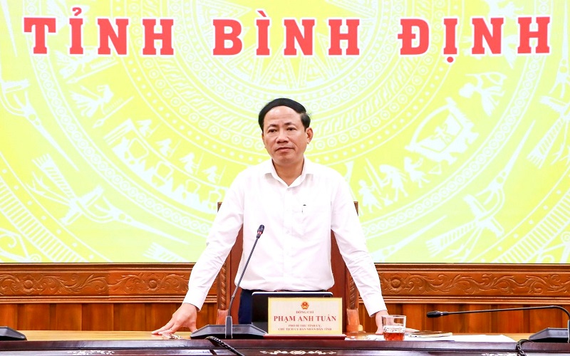 Chủ tịch UBND tỉnh Bình Định Phạm Anh Tuấn trao đổi với doanh nghiệp.