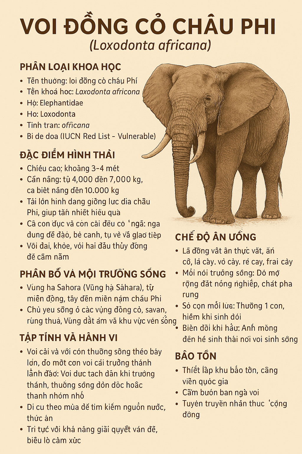 Một số thông tin cần biết về voi đồng cỏ châu Phi. Một số thông tin cần biết về voi đồng cỏ châu Phi.