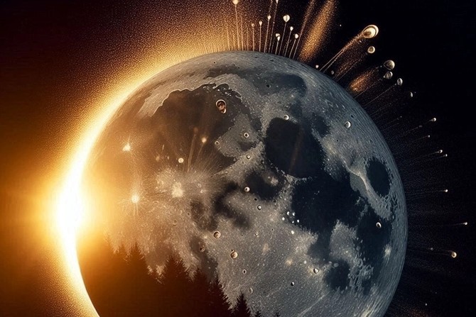 Vệ tinh Mặt Trăng của Trái Đất có thể có khá nhiều nước nhờ... Mặt Trời? - Minh họa AI: Thu Anh
