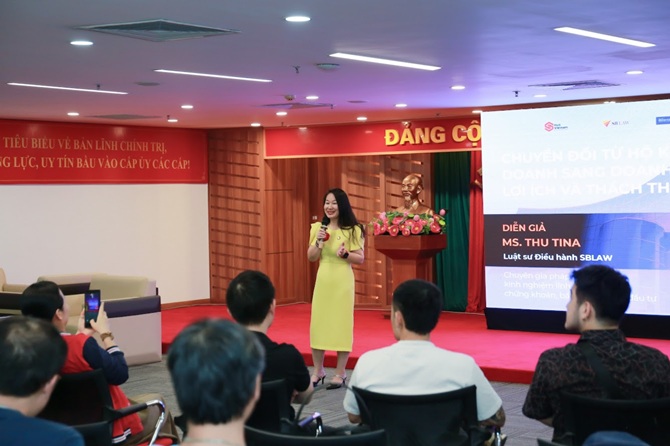 Luật sư Thu Tina - Giám đốc điều hành SB Law, nhấn mạnh tầm quan trọng của việc chuyển đổi mô hình hộ kinh doanh sang các loại hình công ty Luật sư Thu Tina - Giám đốc điều hành SB Law, nhấn mạnh tầm quan trọng của việc chuyển đổi mô hình hộ kinh doanh sang các loại hình công ty