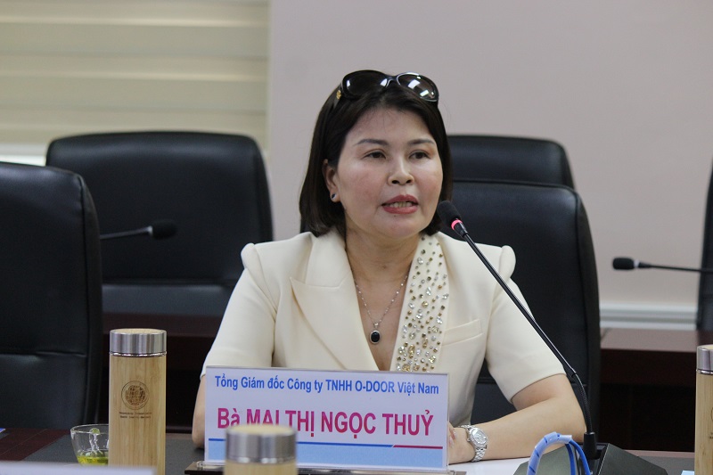 Bà Mai Thị Ngọc Thủy - Tổng Giám đốc Công ty TNHH O-DOOR Việt Nam, phát biểu tại buổi lễ.