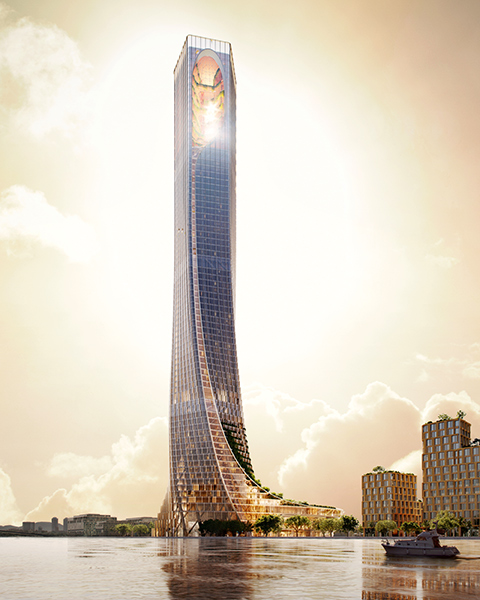 Toà tháp 69 tầng lấy cảm hứng từ ngũ hành, thân tháp gợi hình ảnh áo dài trắng truyền thống của người phụ nữ Việt. Toà tháp 69 tầng lấy cảm hứng từ ngũ hành, thân tháp gợi hình ảnh áo dài trắng truyền thống của người phụ nữ Việt.