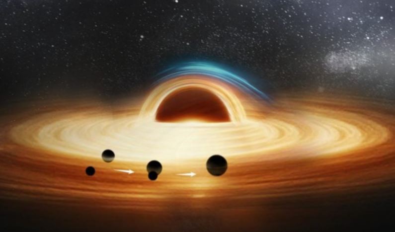 Sự hợp nhất của lỗ đen nhị phân gần một lỗ đen siêu lớn. Nguồn: SHAO