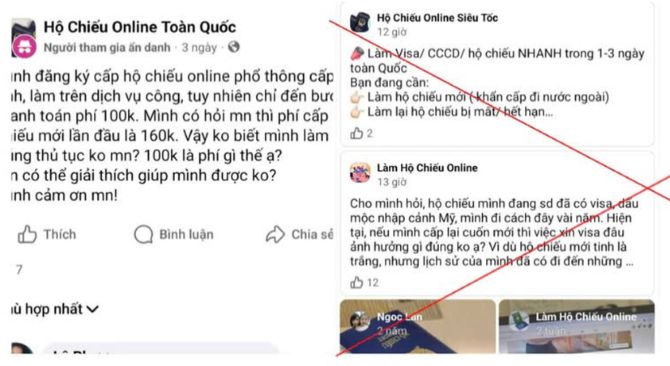Một số trang Facebook quảng cáo làm dịch vụ đăng ký cấp hộ chiếu online. Một số trang Facebook quảng cáo làm dịch vụ đăng ký cấp hộ chiếu online.