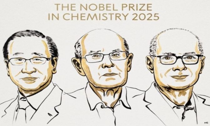 Ba nhà khoa học Susumu Kitagawa, Richard Robson và Omar M. Yaghi được vinh danh tại giải Nobel Hóa học 2025