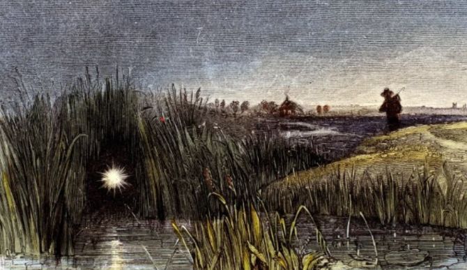 Tranh minh hoạ hiện tượng ma trơi.